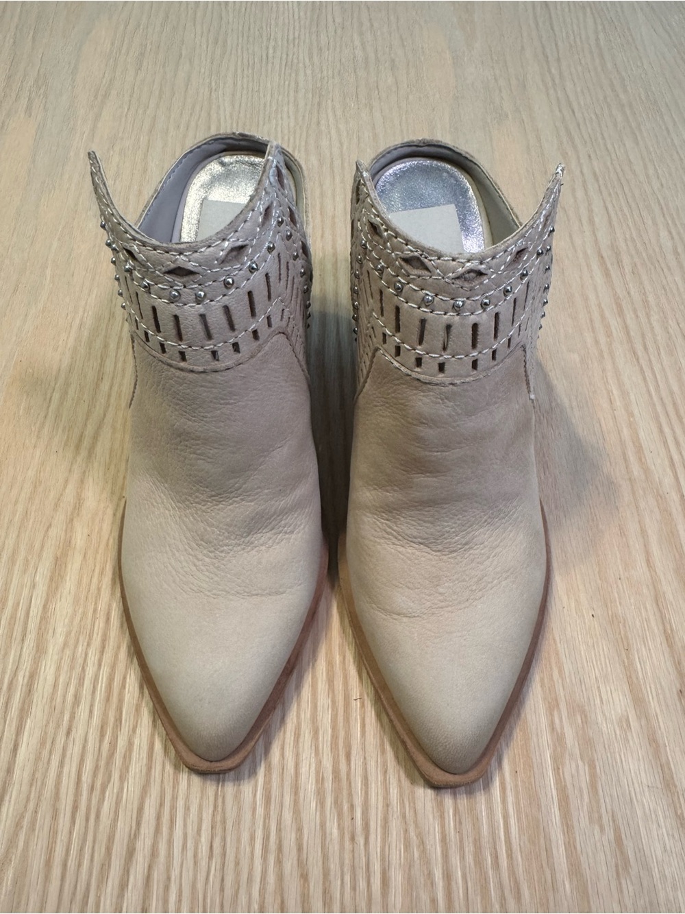 Dolce Vita Taupe Cutout Pointed-Toe Mule Booties